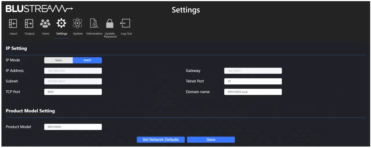 BLUSTREAM NPA100DA Networked Power Amplifier with Dante - app 3