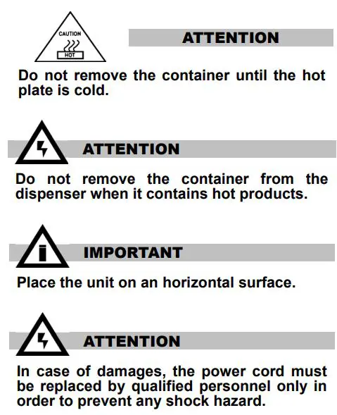 BRAS SCIROCCO UL Hot Chocolate Dispenser Instruction Manual - Safety icon