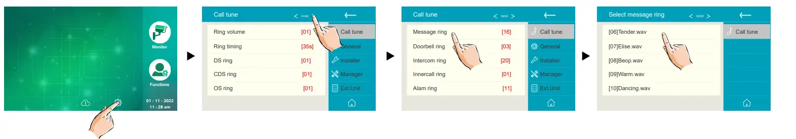 XtendLan DPM-IP71R 7 Inch Guard Station Monitor - Setting ring tone