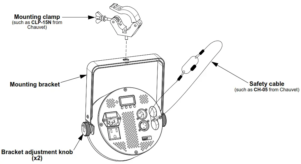 CHAUVET DJ SlimPAR Q6 ILS Quad color LED Par Style Lighting Fixture Mounting Diagram