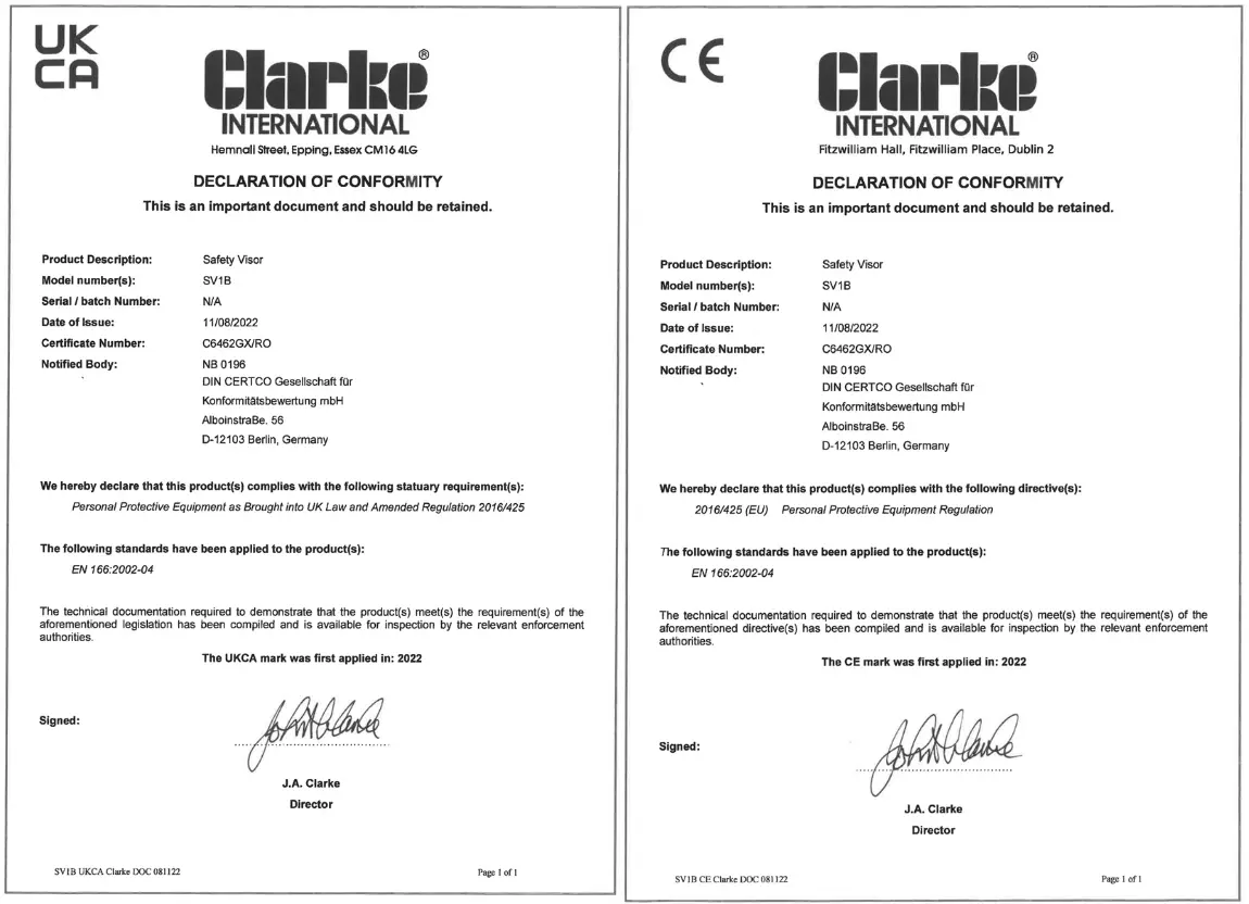 Clarke 8133811 SV1B Safety Visor - sartifecat