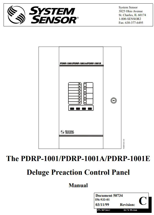 SYSTEM SENSOR PDRP-1001 Deluge Preaction Control Panel User Guide