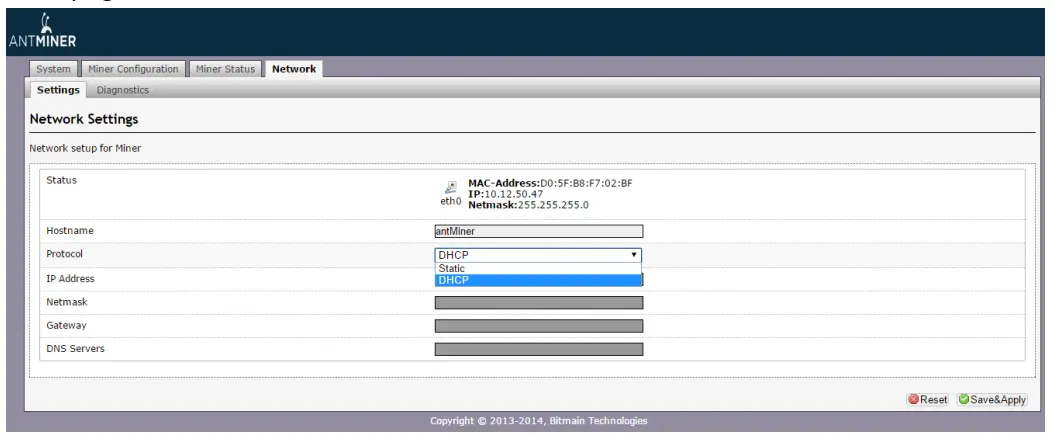 BITMAIN AntMiner S4+ Discussion and Support Thread - NETWORK SETTING