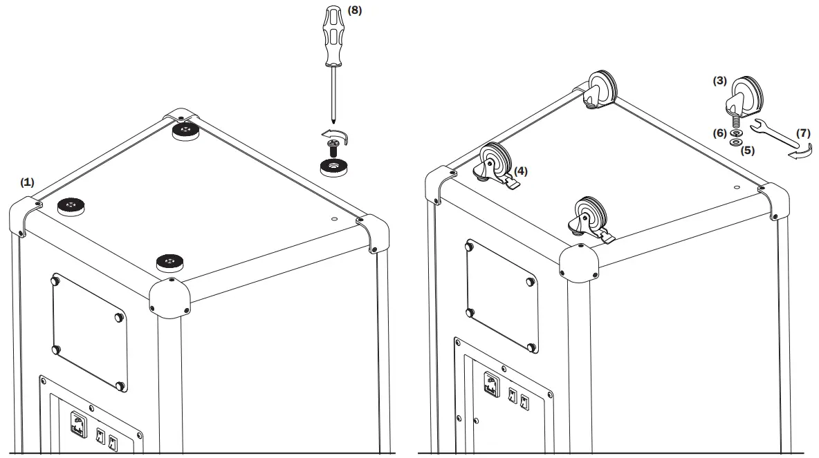 MaGnat BULLDOG 7 Party Speaker-MOUNTING THE SUPPLIED CASTERS