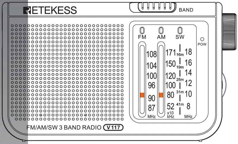 RETEKESS V117 Analog AM FM Transistor Shortwave Radio