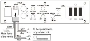 BOSS BSS8 8 Inch 203mm Low Profile Amplidied Subwoofer - Input Wiring 1
