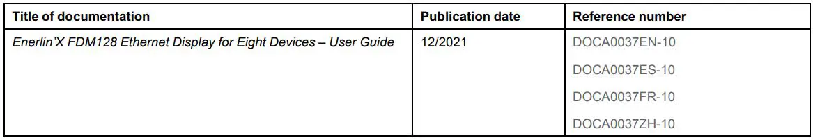 Schneider FDM128 Ethernet Display for Eight Devices User Guide - Related Documents