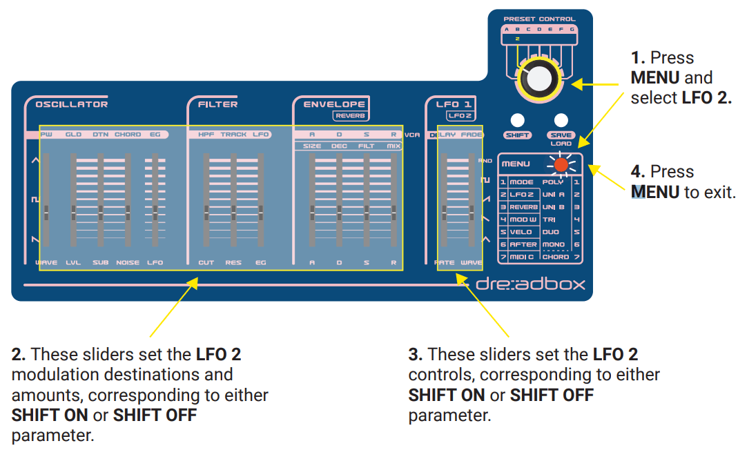 dreadbox NYMPHES 6 Voice Analog Synthesizer Owners - CONTROL THE MENU