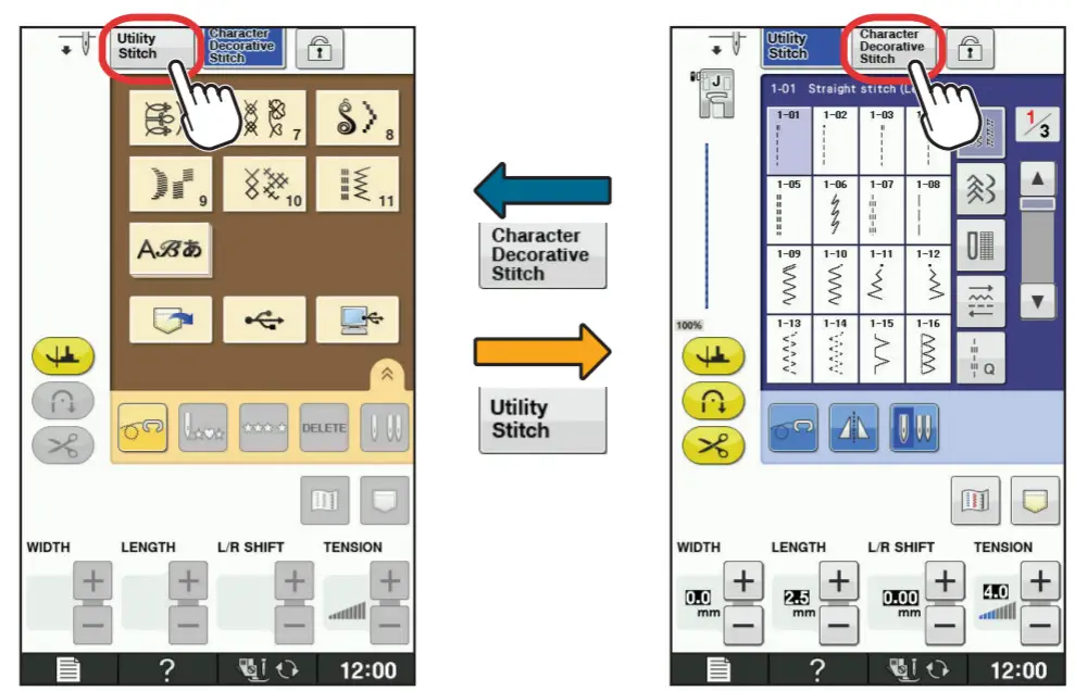baby lock Ballad BLBA Quilting and Sewing Machine - LCD Flow Chart