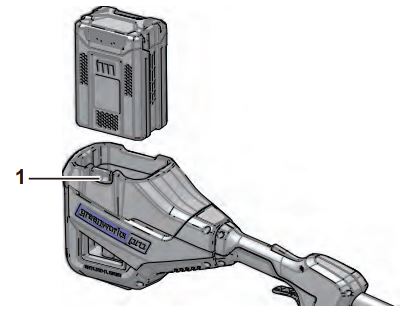 greenworks pro ST60L03 Ultra Power 60v String Trimmer User Manual - INSTALL THE BATTERY PACK
