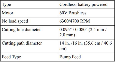 greenworks pro ST60L03 Ultra Power 60v String Trimmer User Manual - TECHNICAL DATA