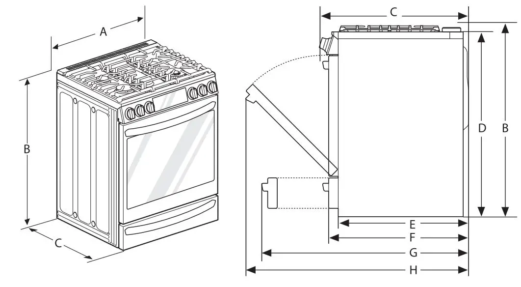 LG Gas Range Owner’s Manual - Dimensions