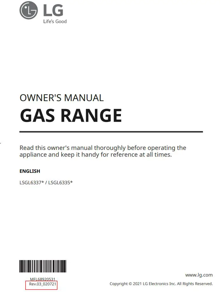 LG Gas Range Owner’s Manual