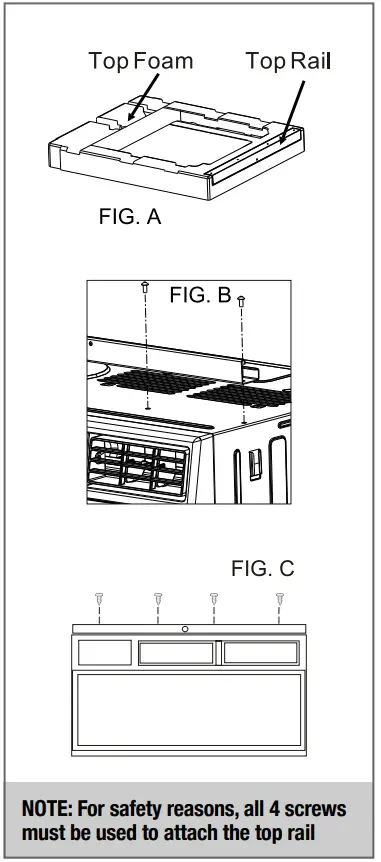 ARCTIC WIND 2AWH18000A Window Air Conditioner Owner's Manual - Fig A,B,C