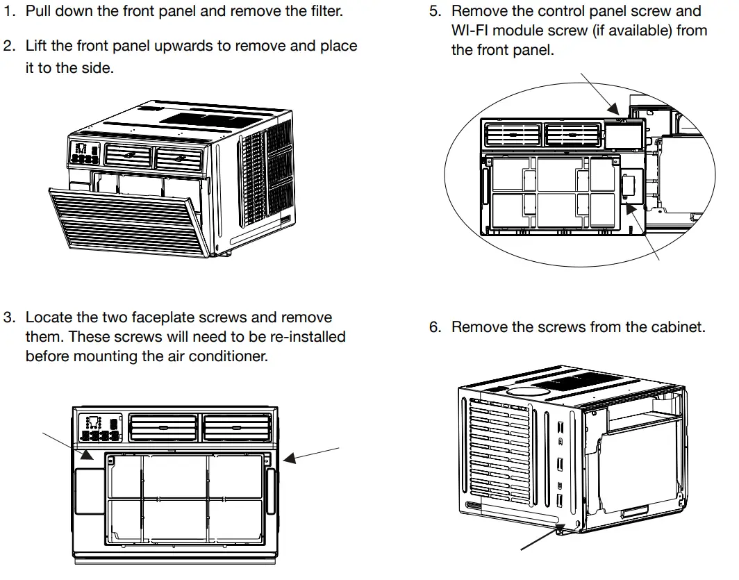 ARCTIC WIND 2AWH18000A Window Air Conditioner Owner's Manual - Remove Front Panel and Chassis