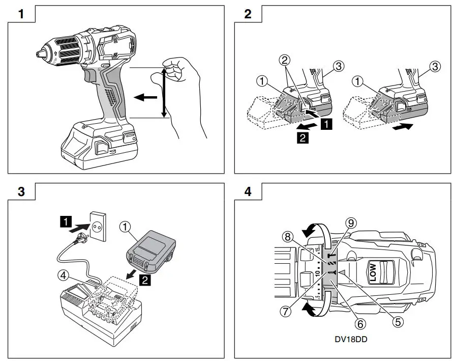 HiKOKI DS18DD Cordless Drill Instructions - Fig 1