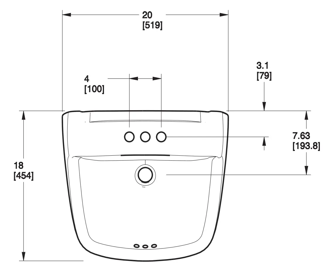 SLOAN SS-3055 Wall Hung Ledgeback Lavatory Dimensions