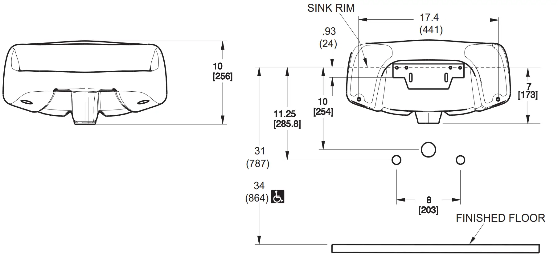 SLOAN SS-3055 Wall Hung Ledgeback Lavatory Dimensions
