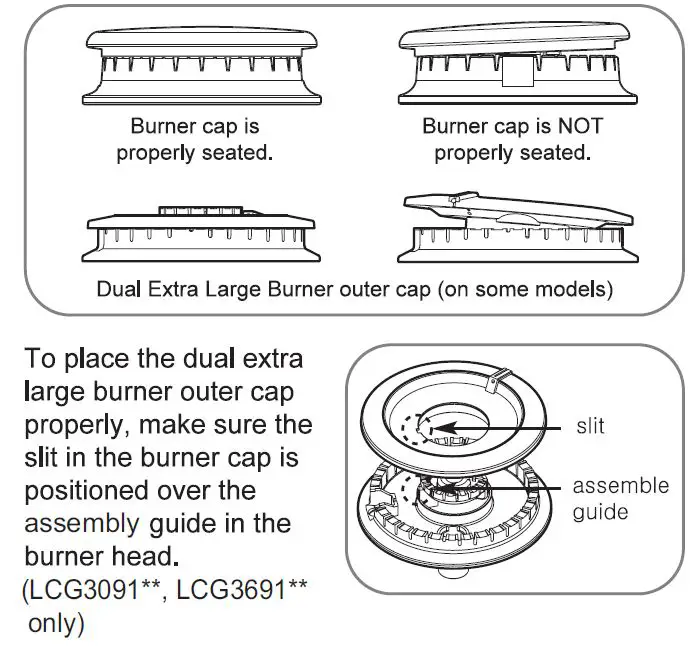 LG LCG Series Gas Cooktop Owner's Manual - BURNER CAPS