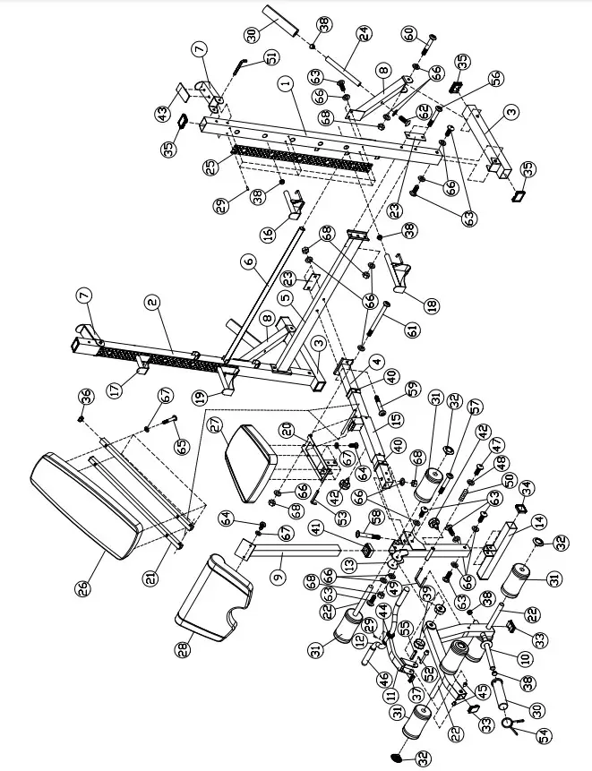 MARCY CLUB OLYMPIC BENCH MKB-957- EXPLODED DIAGRAM