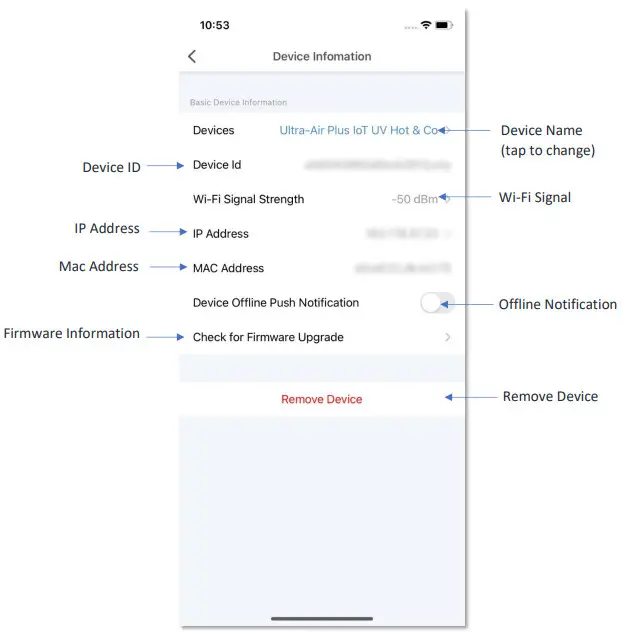 MOMAX AP7S Ultra-Air Plus IoT UV Hot and Cool Purifying Fan - Device Information