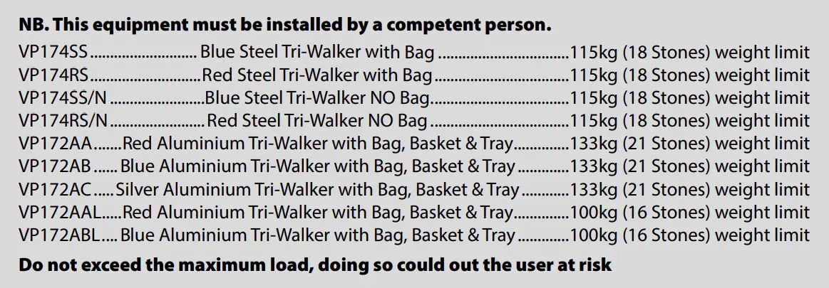 aidapt VP174SS Three Wheeled Walker - These instructions should be read carefully and left with the user of the product for future reference