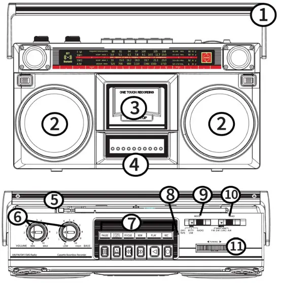 RIPTUNES RACR 510BT Radio Cassette Stereo Boombox - diagram 1