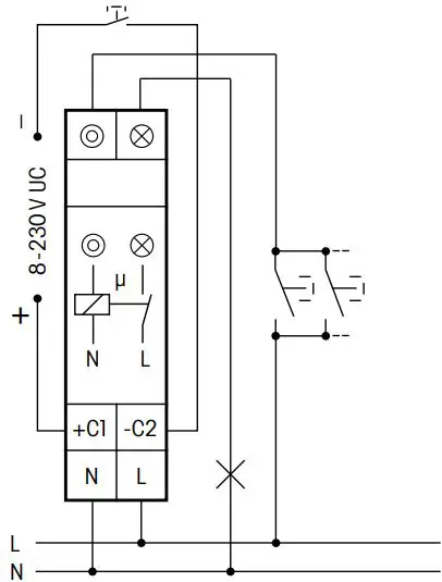 Eltako ESR12NP-230V+UC Impulse Switch with Integrated Relay Function Instruction Manual - Typical connection