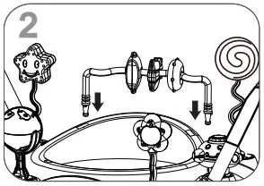 anko BOUNCE ACTIVITY CENTRE Instruction Manual - All toys are interchangeable except the long bar toy which must be placed at the rear of the tray.