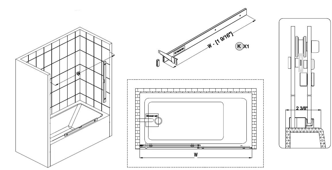 ES-DIY-KJFXSD5658CH08V1-58-60-Inch-W-x-58-Inch-H-Sliding-Semi-Frameless-Tub-Door-in-Chrome-with-Clear-Glass-fig-5