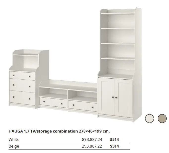 HAUGA 1.7 TV storage combination 278×46×199 cm.