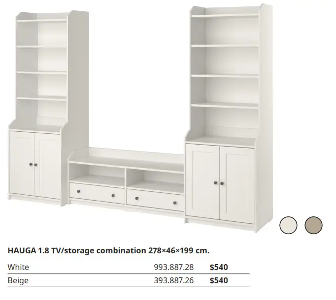 HAUGA 1.8 TV storage combination 278×46×199 cm.