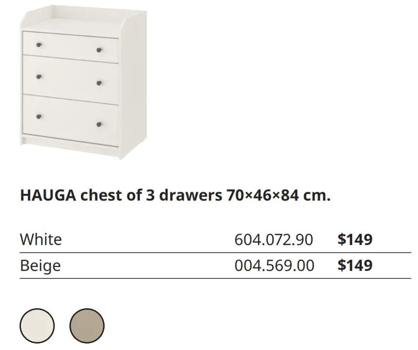 HAUGA chest of 3 drawers 70×46×84 cm