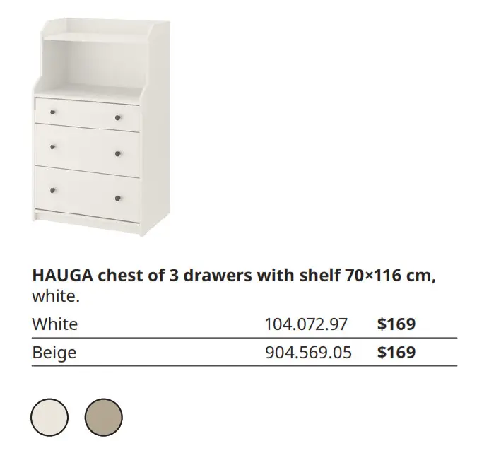 HAUGA chest of 3 drawers with shelf 70×116 cm,