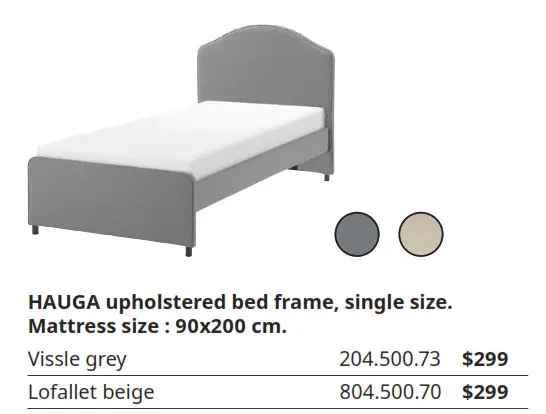 HAUGA upholstered bed frame, single size.