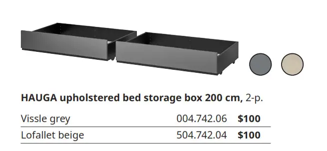 HAUGA upholstered bed storage box 200 cm, 2-p.
