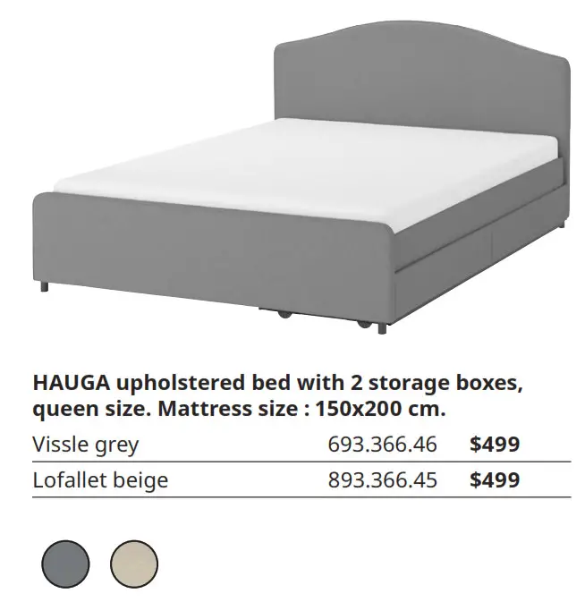 HAUGA upholstered bed with 2 storage boxes 2