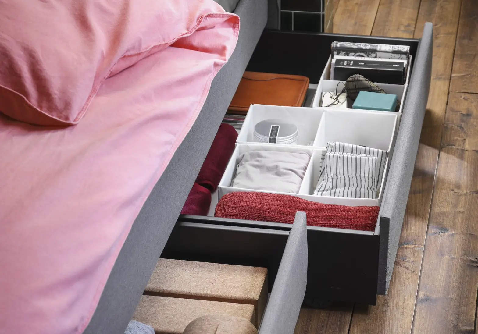 Upholstered bed frames with storage