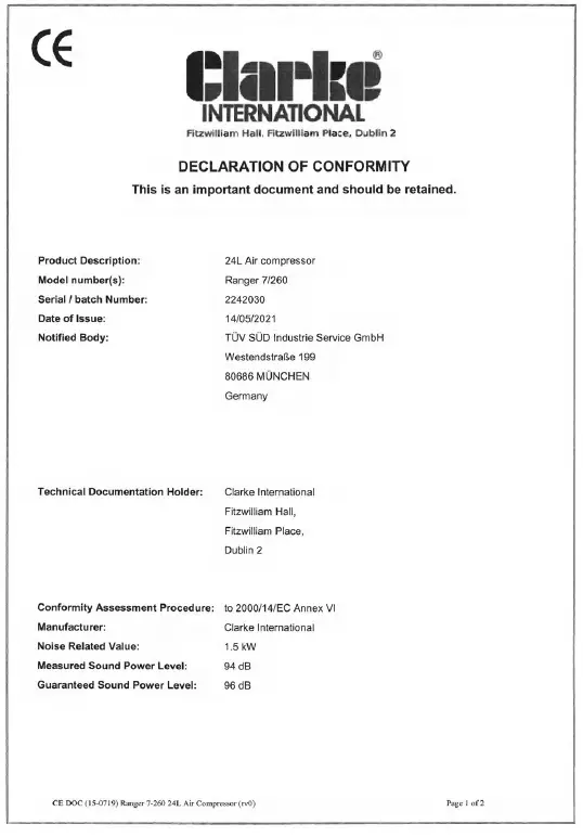 Clarke RANGER 7-260 Oil Free Air Compressor fig 23
