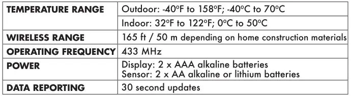 ACCURITE Thermometer - Specifications