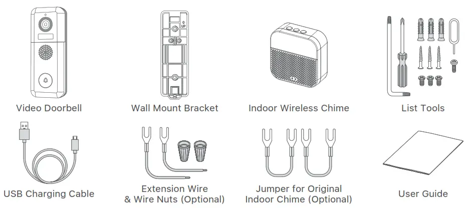 Shenzhen Joystek Intelligence J6 Wireless WiFi Video Doorbell Camera - what’s in the box