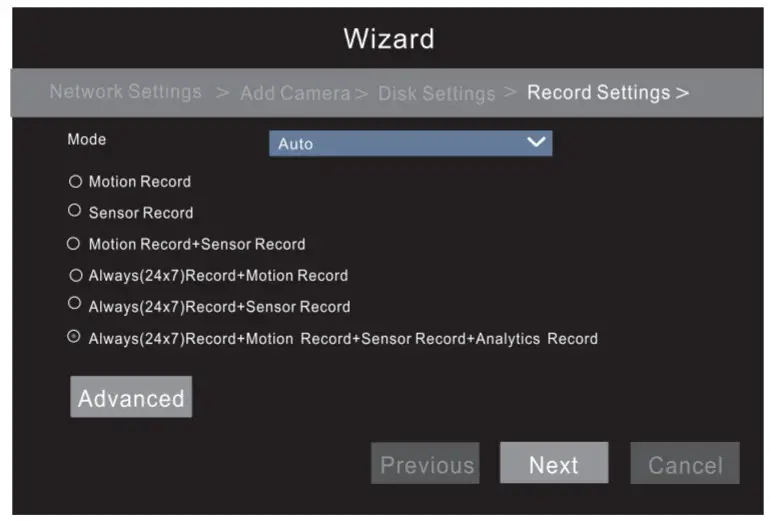 VITEK VT TNR414PN 8MP Real Time PoE Network Video Recorder - Record Settings
