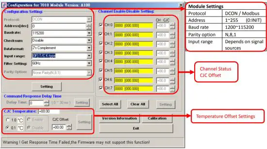 ICP DAS I 7018R 8 Ch Thermocouple Input Module - Channel Settings
