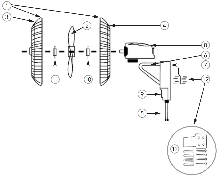 MYLEK MY40802 Electric Wall Fan - Parts description