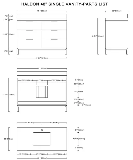 forestmade 500H48SVHL G Single Bath Vanity - edg 2