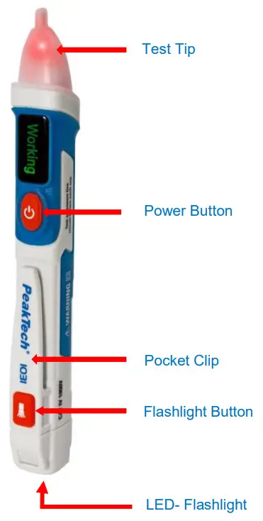 PeakTech 1031 Voltage detector 50 1000 V AC LED display - Controls