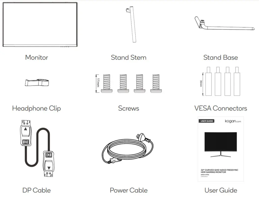 kogan KAMN32RQ1LA 32 Curved QHD 165HZ Freesync HDR Gaming Monitor - COMPONENTS