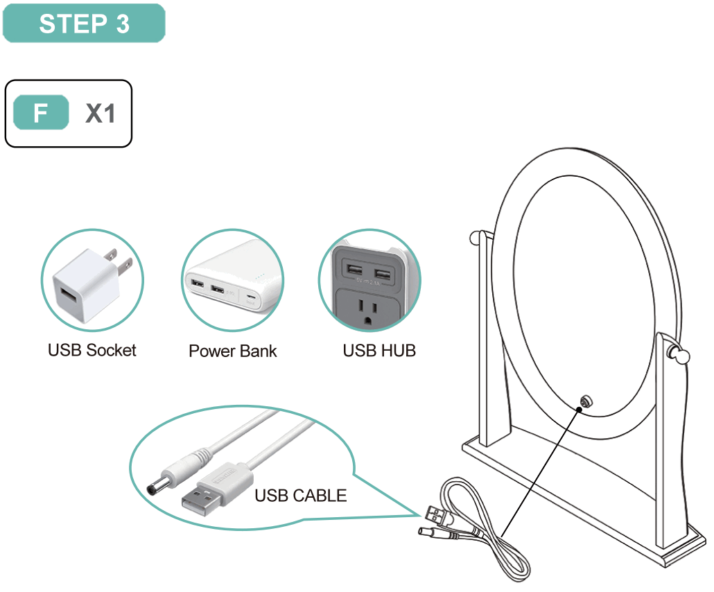 LUXFURNI STARRY8 USB LED Makeup Mirror - FIGURE 6