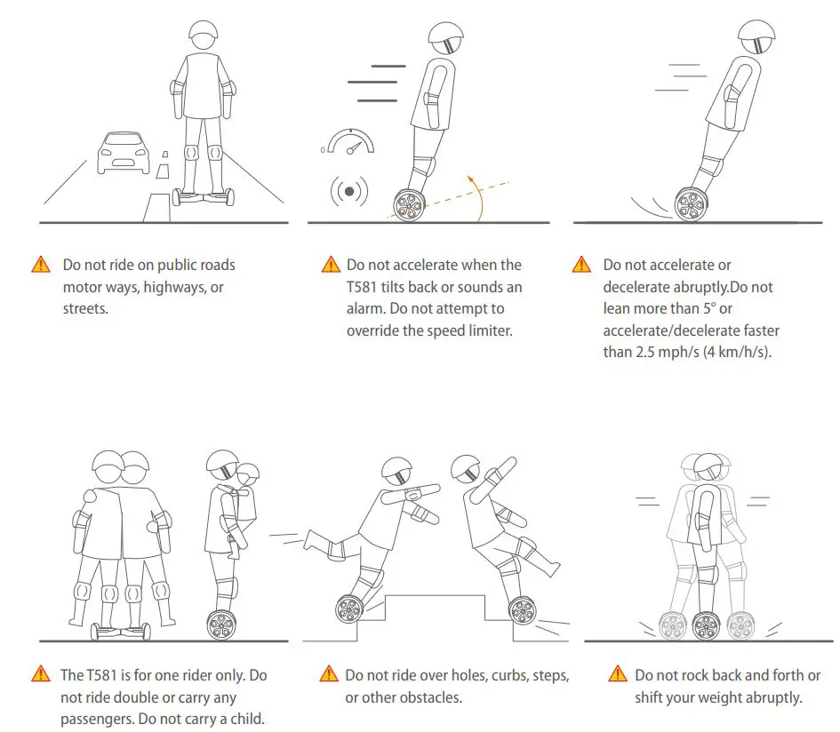 GYROOR T581 Hoverboard User Manual - Warnings