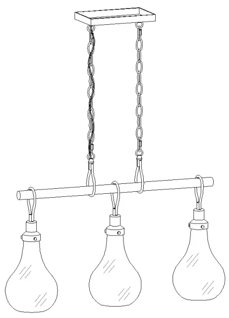 Uolfin 4978092 3-Light Matte Black and Teardrop Glass with Wood Farmhouse Clear Glass Linear Pendant Light-FIG1